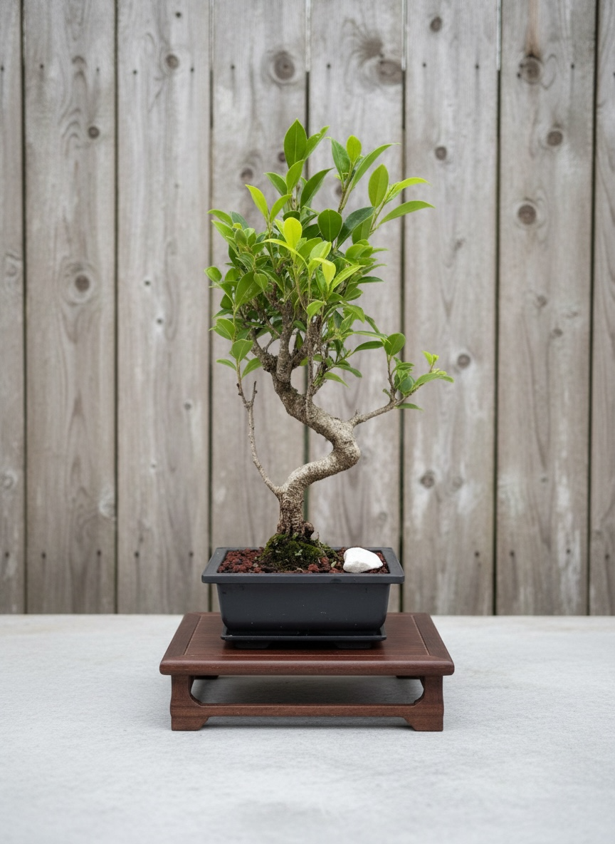 Ficus Retusa Bonsai Tree (Ficus microcarpa) in 6" Plastic Bonsai Pot from L&J Nursery.
