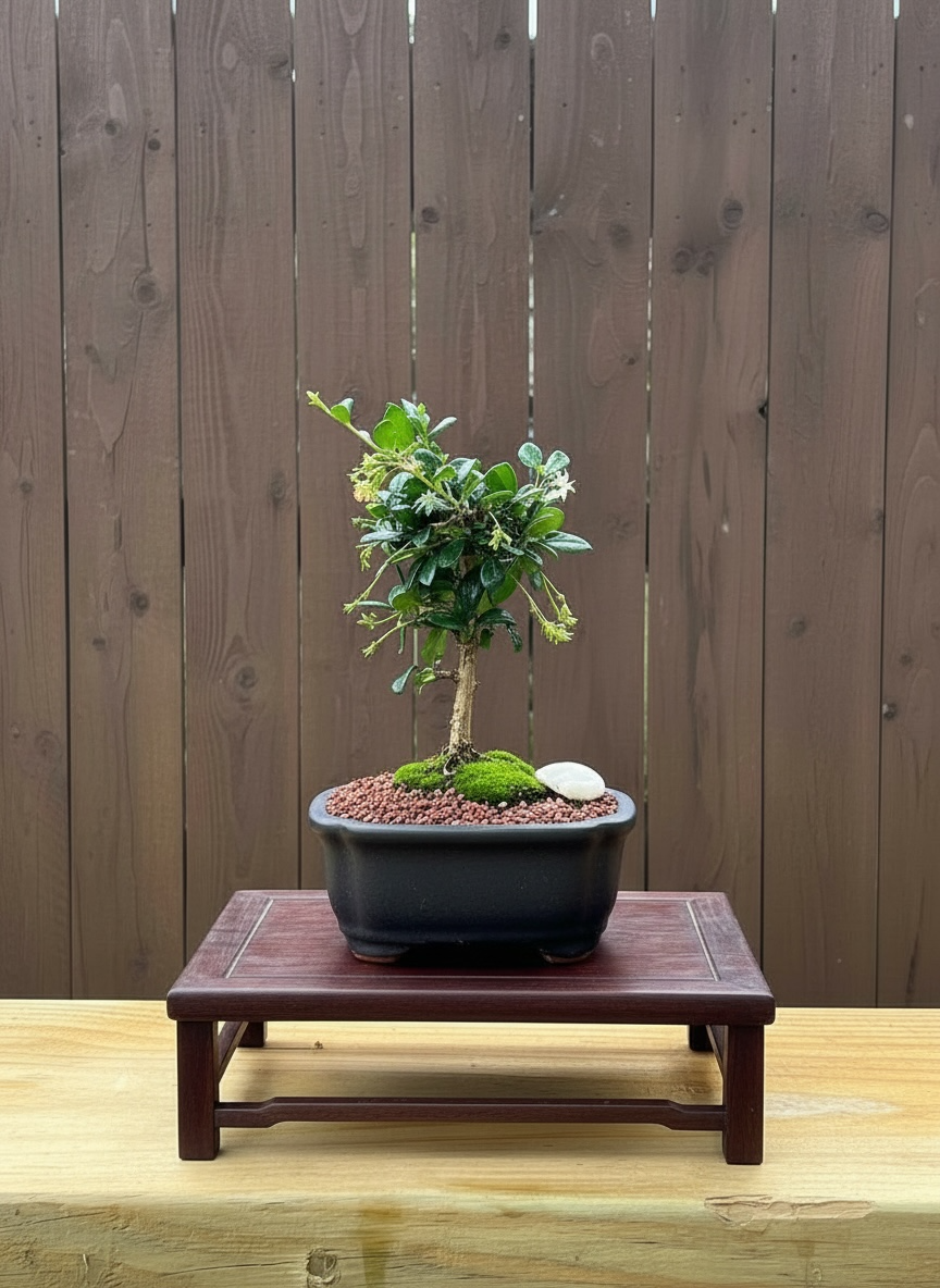 Fukien Tea Mame Bonsai Tree (Carmona retusa) in 5" Bonsai Pot from L&J Nursery.