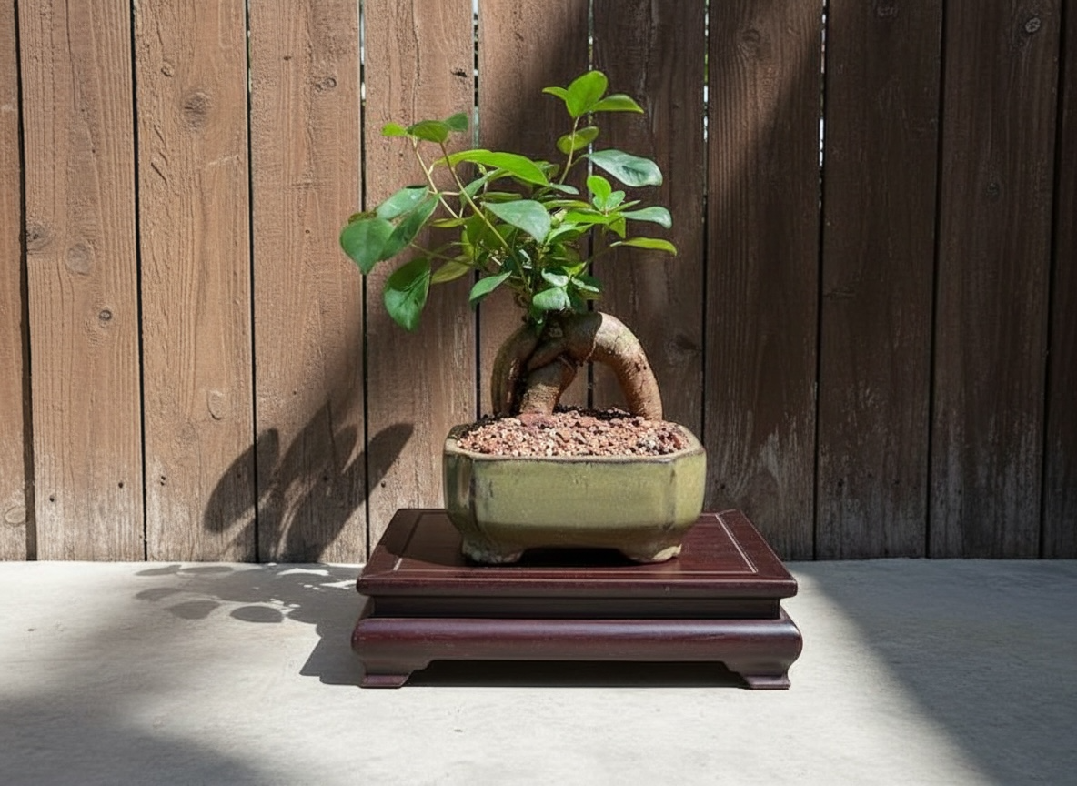 Ginseng Ficus Bonsai Tree (Ficus microcarpa) in 6" Ceramic Bonsai Pot from L&J Nursery.