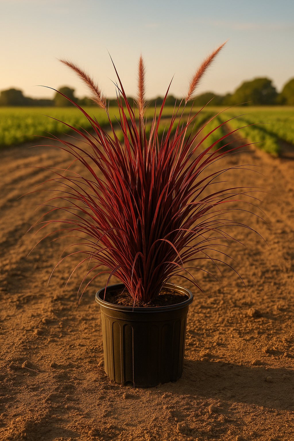 Red Fountain Grass Pennisetum setaceum 'Rubrum' Vibrant Ornamental Grass front view from L&J Nursery.